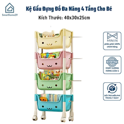 Kệ Gấu Đựng Đồ Đa Năng 4 Tầng Cho Bé - Kệ Đựng Đồ Chơi Có Bánh Xe Tiện Lợi - HÀNG CHÍNH HÃNG MINIIN