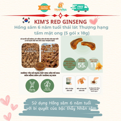 Hồng sâm 6 năm tuổi thái lát Thượng hạng Kim’s Honey Sliced Red Ginseng  (5 gói x 18g)