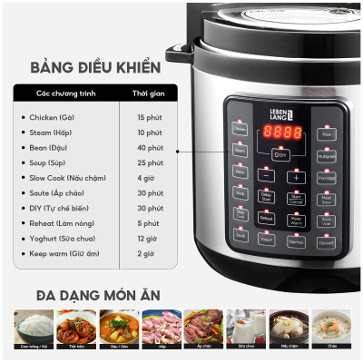 Nồi áp suất điện tử đa năng LEBENLANG LBEE0908-EC dung tích 6L, công suất 1000W - hàng chính hãng
