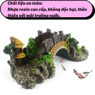 Cầu Trang Trí Hồ Cá Mini Cổ Trang- Mô Hình Cầu Giả Cảnh Quan Cho Bể Cá- Tiểu Cảnh Cầu Đá Phong Cách Cổ Điển- Cầu Giả Mini Decor Bể Cá- Tiểu Cảnh Cầu và Chòi Mini Phong Cảnh Hồ Cá