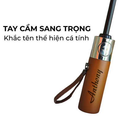 Dù tự động gấp gọn Nason Umbrella Chagoi cán gỗ hiếm, khắc tên, logo dát vàng, dù gấp gọn che nắng che mưa chống tia UV 