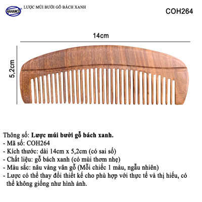 Lược múi bưởi gỗ Bách Xanh có mùi thơm nhẹ (Size: M -14cm) COH264 - Có Thể Bỏ Túi Mang Theo Người  - Chải tóc làm dịu tâm trí