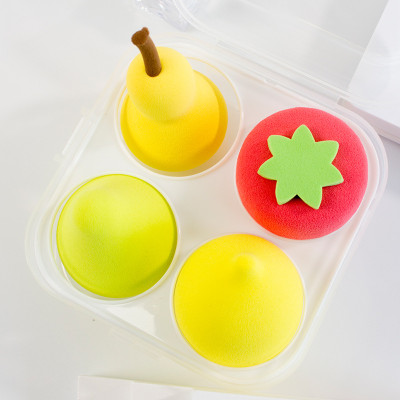 Mút trang điểm 4 món hình  quả trứng ,trái cây  , bông tán phấn  nhiều màu có hộp đựng , xinh xắn  siêu đáng yêu cute