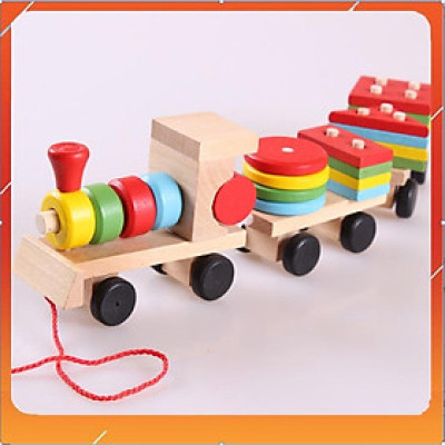 Đồ chơi đoàn tàu hỏa thả hình khối bằng gỗ nhiều màu sắc cho bé - Đồ chơi gỗ thông minh phát triển trí tuệ bé