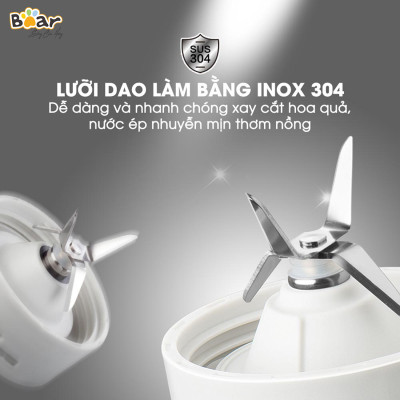 Máy Xay Sinh Tố Cầm Tay Bear, Nghiền Hoa Quả Công Suất Lớn, Chất Liệu An Toàn LLJ-D04A1 - Hàng Chính Hãng