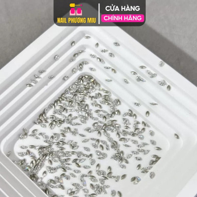 Set 100 Viên Đá Khối Hạt Thóc Hạt Gạo Chân Bằng, Chân Nhọn Lấp Lánh Chân Vàng Size Mini Cao Cấp Làm Nail Siêu Sáng Đẹp Đính Móng Nữ Women
