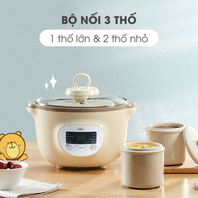 Nồi Ninh, Hấp, Nấu Cháo, Nấu Đồ Ăn Dặm Cho Bé 6 Trong 1 BEAR SUBE002 Có Lồng Hấp Dung Tích 1.6L Công Suất 200W - Hàng Chính Hãng - Hàng Chính Hãng