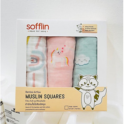 Combo 3 khăn sợi tre đa năng Sofflin (Thái Lan) size L 76x76cm - Rainbow Lane | Unicorn | Mint Cloud