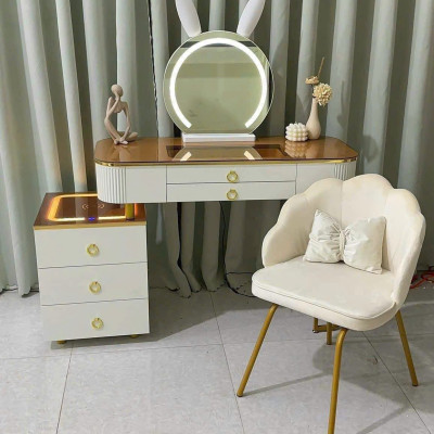 Bàn trang điểm BN Tundo bọc da mặt kính gương led cảm ứng