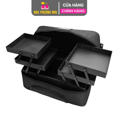 Cốp Vải To Đựng Đồ Làm Nail Đa Năng 2 Tầng 4 Khay Nhựa Chắc Chắn, Túi Vải Canvas 43x23x21cm Dày Dặn 2 Khóa Chống Nước Có Quai Đeo Và Tay Xách