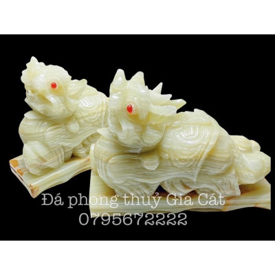 Cặp tỳ hưu đá xanh ngọc onyx pakistan 5 đuôi phong thuỷ 20cm