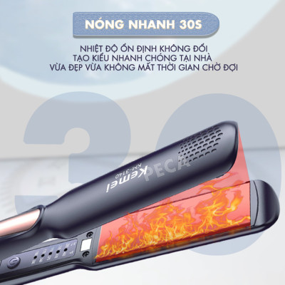 Máy duỗi tóc Kemei KM-3140 bảng nhiệt lớn 3.5 cm, điều chỉnh 5 mức nhiệt sử dụng được cho mọi loại tóc - Hàng chính hãng