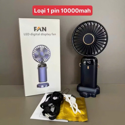 Quạt Mini Cầm Tay Tích Điện 10.000mAh, Đeo Cổ, Gấp Gọn, 5 Tốc Độ Gió Linh Hoạt - HÀNG CHÍNH HÃNG MINIIN