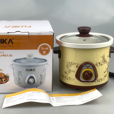 Nồi Kho Cá Thịt,Nấu Chậm,Nấu Cháo ,Chưng Yến 1.5L Fujika KC15 Màu Vàng-Hàng chính hãng