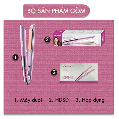 Máy duỗi tóc Kemei KM-3142 điều chỉnh 10 mức nhiệt sử dụng được cho mọi loại tóc - Hàng chính hãng