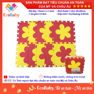 Bộ 10 tấm Thảm xốp cho bé ECOBABY, thảm xốp đạt tiêu chuẩn Mỹ và Châu Âu, độ dày khoảng 1cm, kích thước 1 tấm 30x30cm - Hình bông hoa