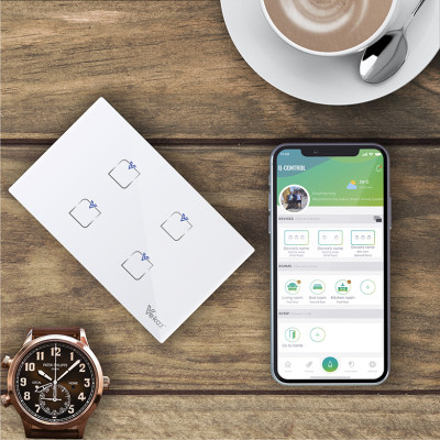 Công tắc cảm ứng thông minh 4 kênh (4 nút) Vekaz - Chính hãng - HCN kiểu ngang