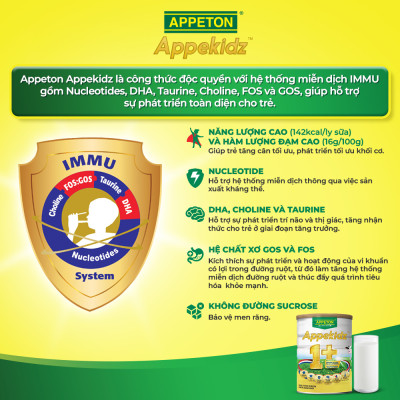 Thùng Sữa dinh dưỡng Appeton Appekidz 1+ dành cho trẻ 1-12 tuổi - 6 Lon 900g