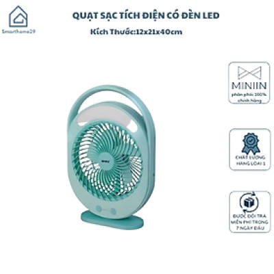 Quạt Sạc Tích Điện Có Đèn LED KM-F0336 - Quạt Tích Điện Cầm Tay Màu Xanh Để Bàn Tiện Lợi - HÀNG CHÍNH HÃNG MINIIN
