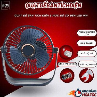 Quạt Tích Điện Để Bàn Thông Minh 5 Tốc Độ Gió, Tích Hợp Đèn Ngủ, Siêu Nhẹ, Tiết Kiệm Năng Lượng - HÀNG CHÍNH HÃNG MINIIN