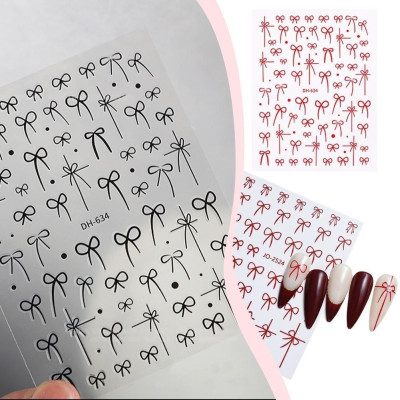 Miếng Dán Móng Tay Hình Nơ Trắng Đen Làm Nail Siêu Xinh, Sticker Nơ Trang Trí Móng Tay Chân 3D Dễ Thương, Nghệ Thuật Nữ Women