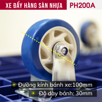 Xe đẩy hàng 4 bánh gấp gọn 200kg đa năng sàn nhựa nhập khẩu FUJIHOME PH200A, bánh cao su chống ồn