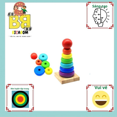 Bộ Đồ Chơi Tháp Xếp Cầu Vòng 7 Màu Bằng Gỗ Mini Cho Bé