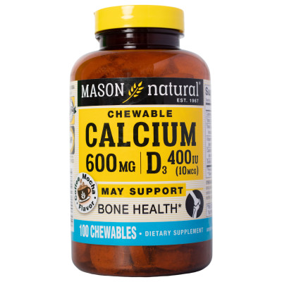 Calcium 600mg + D3 Mason Natural 100 viên - Viên nhai bổ sung canxi