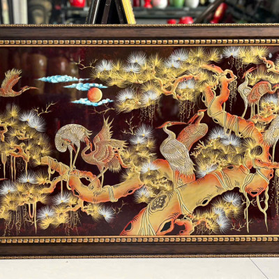 Tranh sơn mài - TÙNG HẠC DIÊN NIÊN - Đắp nổi size 60x120 cm - Ý Nghĩa Phong Thủy