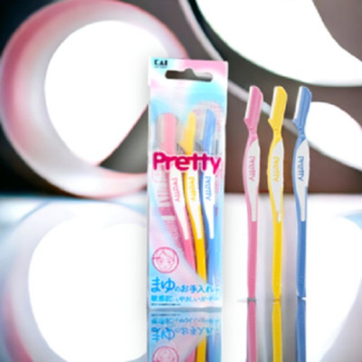 Dao Cạo Lông Mày Cán Dài Kai Pretty 12860 - FRML-3PN (Set 3 cây)
