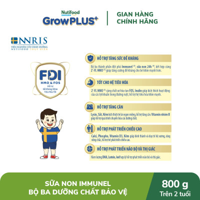 Sữa bột Nutifood GrowPLUS+ Sữa Non Immunel trên 2 tuổi Lon 800g
