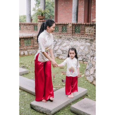 Đồ Lsm Đi Chùa Thêu Con Công Mẹ và Bé