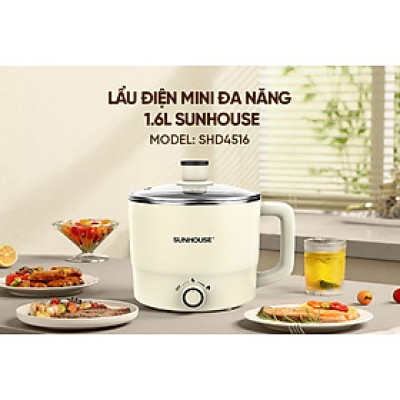 Lẩu điện mini đa năng Sunhouse SHD4516, SHD4517 - Đa năng 4in1 - Lòng nồi inox 304 - Tích hợp tay cầm - Gia nhiệt trực tiếp - Hàng chính hãng