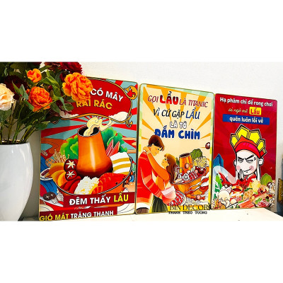 (ẢNH THẬT) Tranh treo tường tráng gương trang trí decor quán lẩu tranh vui nhộn kèm đinh treo