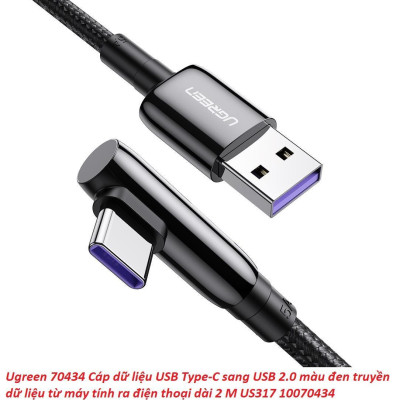 Ugreen UG70434US317TK 2M bẻ góc C 90 độ Cáp USB A sang Type-C 2.0 màu đen truyền dữ liệu từ máy tính ra điện thoại - HÀNG CHÍNH HÃNG
