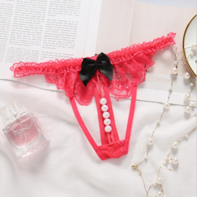 Quần lót lọt khe nữ chuỗi hạt gợi cảm ren Freesize - Hồng