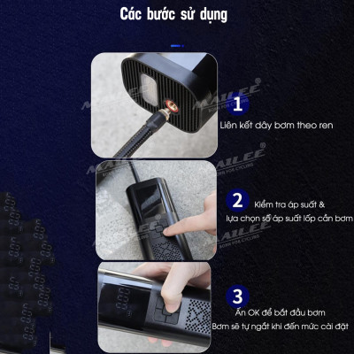 Bơm điện cầm tay di động VC-027 cho ô tô, xe đạp điện, xe máy dung lượng 6000 mAh, đa năng, không dây di động 150 psi (đủ phụ kiện) - Mai Lee