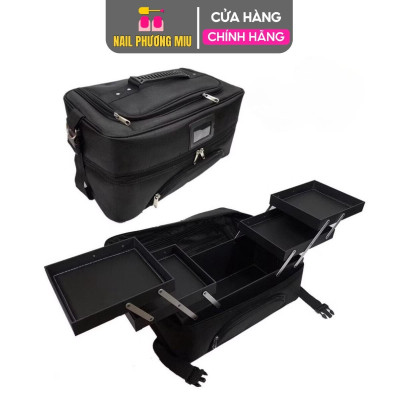 Cốp Vải To Đựng Đồ Làm Nail Đa Năng 2 Tầng 4 Khay Nhựa Chắc Chắn, Túi Vải Canvas 43x23x21cm Dày Dặn 2 Khóa Chống Nước Có Quai Đeo Và Tay Xách