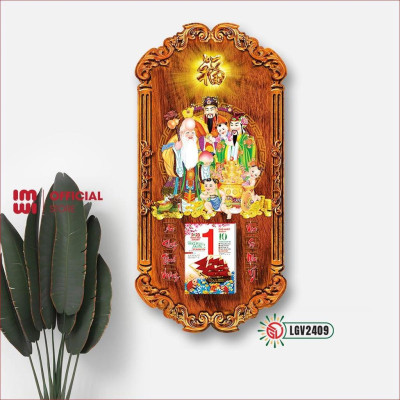 Lịch gỗ Phúc Lộc Thọ treo tường IMWI GIMIVINA LGV2409 - Mẫu hiện đại