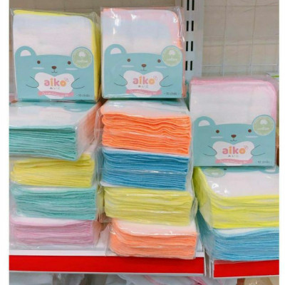 Bịch 10 Khăn sữa Cotton viền màu 4 lớp an toàn cho trẻ sơ sinh Aiko (Hàng Việt Nam xuất Nhật) - Kích thước 27cm x 25cm