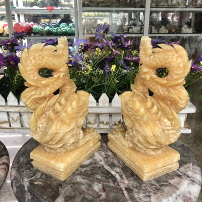 Cặp Rồng đứng phong thủy đá ngọc hoàng long - Cao 20 cm