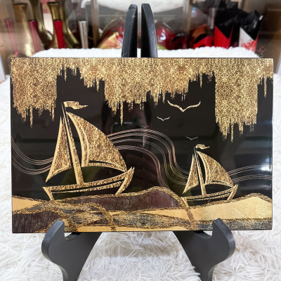 Tranh sơn mài - vẽ màu kết hợp dát vàng/ bạc Thanh Bình Lê, hàng xuất khẩu 20x30 cm