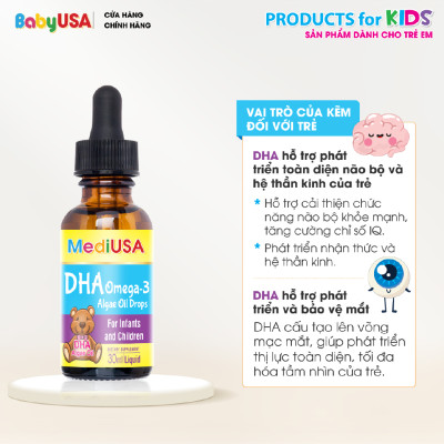MediUSA DHA Omega 3 Algae Oil Drops - Thực Phẩm Chức Năng Bổ sung DHA cho cơ thể, hỗ trợ mắt - não bộ - tim mạch cho trẻ - Hàng chính hãng