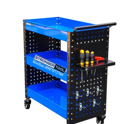 XE ĐẨY DỤNG CỤ 3 NGĂN 2 TẤM HÔNG DÙNG CHO GARAGE TIỆM SỬA XE MÁY