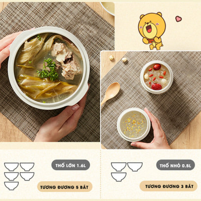 Nồi Ninh, Hấp, Nấu Cháo, Nấu Đồ Ăn Dặm Cho Bé 6 Trong 1 BEAR SUBE002 Có Lồng Hấp Dung Tích 1.6L Công Suất 200W - Hàng Chính Hãng - Hàng Chính Hãng