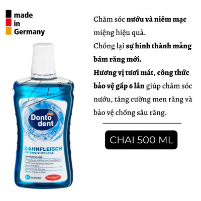 Nước súc miệng Dontodent Đức bảo vệ răng miệng, diệt khuẩn, hơi thở thơm mát 500ml