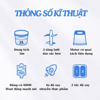 Máy xay thịt đa năng SOKANY SK-06028, dung tích lớn 2L, công suất 400W, lưỡi dao 2 tầng xay nhuyễn mọi thực phẩm - HÀNG CHÍNH HÃNG