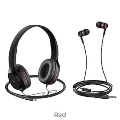 Set/ Combo/ Bộ 2 tai nghe - Hoco W24 - Tai nghe chụp tai/ Monitor Headphones và Tai nghe nhét tai/ Earphones - Jack 3.5mm, Loa ngoài 40mm, Mic đàm thoại, Dây dài 1.2m, Mút đệm chống ồn và chống đau tai - Màu ngẫu nhiên - Hàng chính hãng