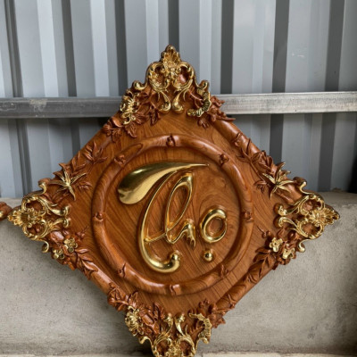 Tranh treo tường chữ phúc lộc thọ bằng gỗ hương đá 