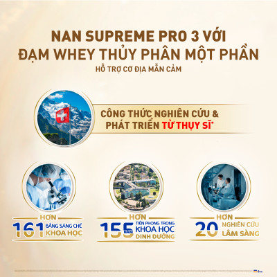 Sữa bột Nestlé NAN SUPREMEPRO 3 800g nhập khẩu Đức đạm Gentle Optipro ngừa mẫn cảm ( Dành cho trẻ từ 2 - 6 tuổi)